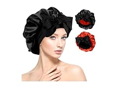 Reversible Satin Bonnet for Sleeping Women (Black + Red)