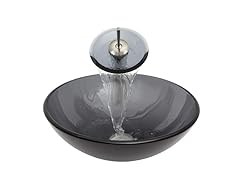 VIGO Sheer Black Glass Vessel Sink & Waterfall Faucet Set in Brushed Nickel
