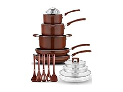 NutriChef 16pcs Brown Stackable Pots and Pans Set
