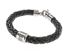 Blackjack Jewelry Black Leather S.Steel CZ Bead Bracelet