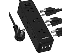 SUPERDANNY 9 Outlets 3 USB Ports 6.5FT 1050 Joule Flat Plug Surge Protector