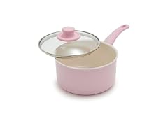 GreenLife 2.5QT Ceramic Nonstick Saucepan with Glass Lid, Pink