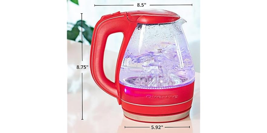 OVENTE Electric Kettle,1.5L Borosilicate Glass Red