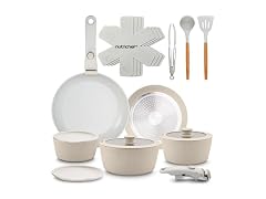 NutriChef 18-Piece Ceramic Cookware Set Cream