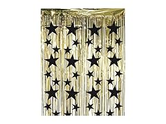 Gold Metallic Fringe Door Curtain with Black Stars