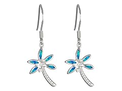 Sterling Silver Created Opal Dangling Palm Tree Earring
