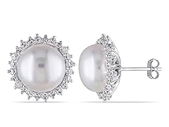 Silver White Topaz and Pearl Earrings