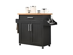 Hodedah Kitchen Island Cart, Blk/Beech