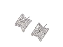 Silver Geometric CZ Stud Earrings