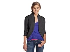 Shawl Collar Sweater with Open Front, Charcoal