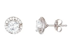 Swarovski Elements 3.2 TCW Sterling Silver Round Halo Stud Post Earring