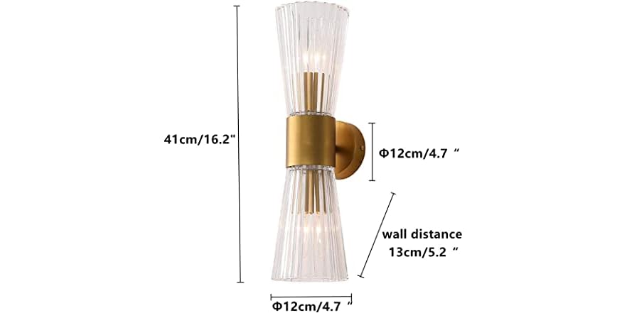 Mid Century Modern Wall Light Fixture With Crystal Glass