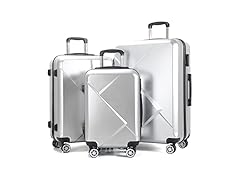Edtian 3-Piece Luggage Sets - PC+ABS Suitcases  Silver