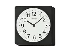 SEIKO Square Non Ticking Wall Clock, Black, 7.7 Inches