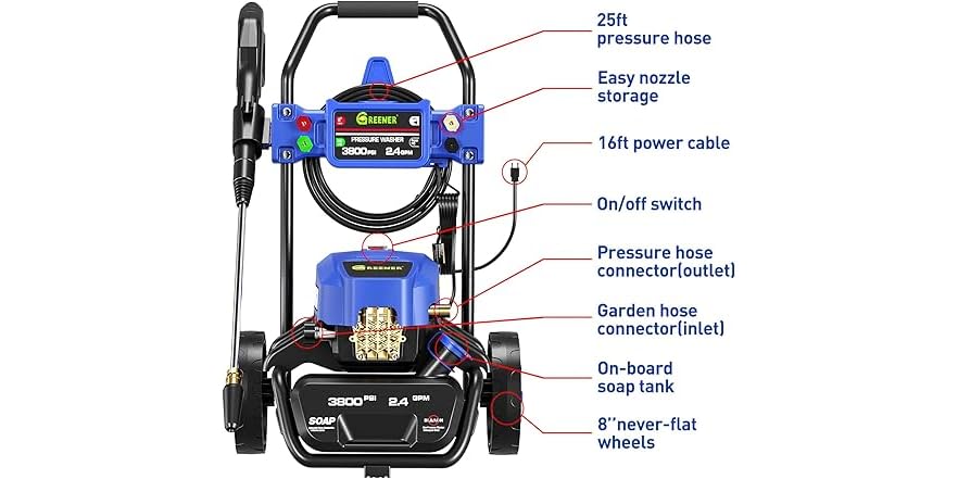 GREENER Electric Pressure Washer 3800 Max PSI