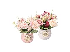 LUEUR Artificial Flowers with Vase, 2pcs 