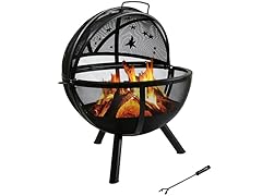 Sunnydaze 30-Inch Flaming Ball Moons and Stars Fire Pit with Protective Cover