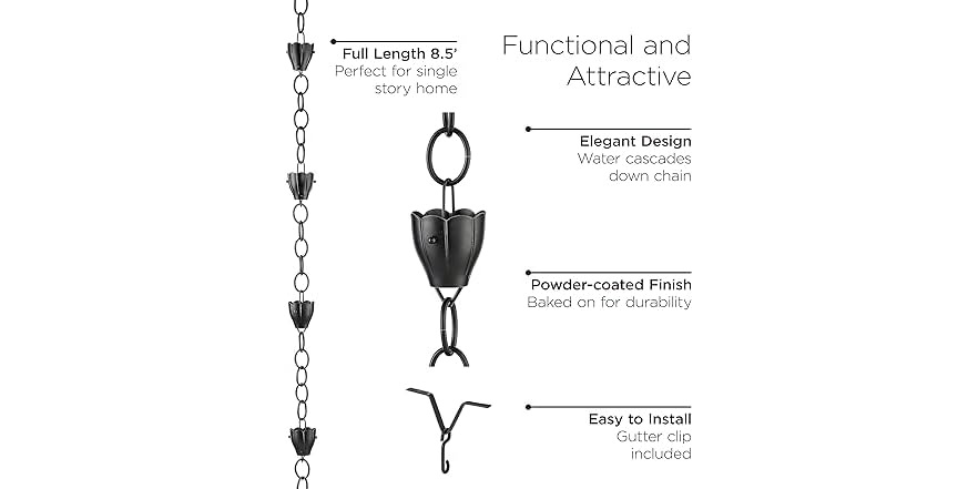 Good Directions Fish Rain Chain - 8.5 Ft Black Aluminum Gutter Replacement