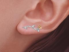 Silver 2Tone Rosebud Ear Pin Earrings