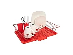 3 Piece Metal Dish Drainer Rack Set Red