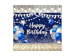 Navy Blue & Silver Happy Birthday Backdrop