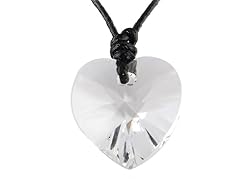 Solid Heart Crystal Necklace w/ Adjustable Leather Chain- Pick Color