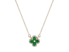 Clover CZ Halo Necklace - Green