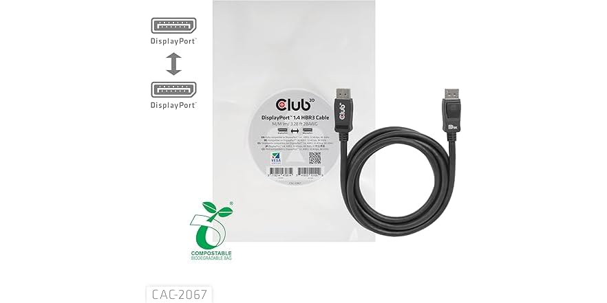 CLUB3D Cavo DisplayPort 1.4 HBR3 8K M/M 5 Metri - Supporto 8K A 60Hz E 4K A 144Hz, Compatibile VESA, 32.4Gbps - 2