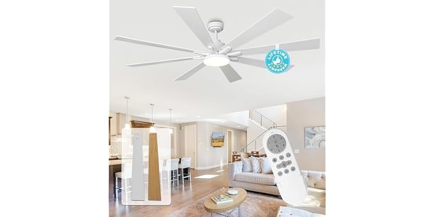 Parrot Uncle VZA01A115WH-PU 72" Ceiling Fan, White