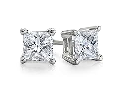 14K  White Gold 6MM Princess-Cut Stud