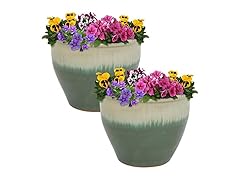 Sunnydaze Round Ceramic Planter - Set of 2