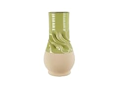 Elements Green and Cream Ceramic Vase 5.5x5.5x10.2"