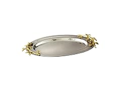 Elegance Golden Vine Hammered Stainless Steel Oval Tray