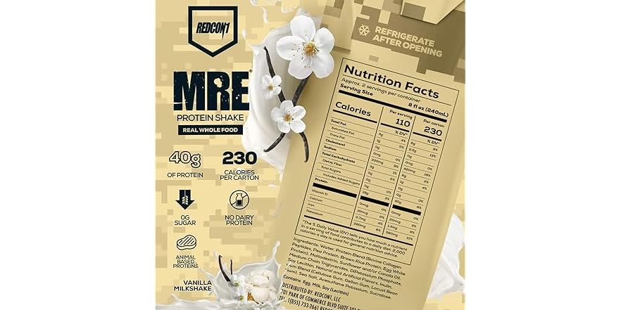 REDCON1 MRE Ready to Drink Protein Shakes, Vanilla Milkshake