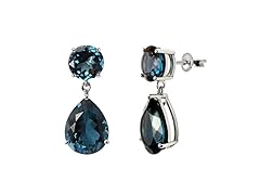 SS Large Round & Pear Shape London Blue Topaz Drop Earrings