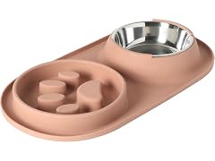Gibson Home Curious Canines Slow Feeder Dog Bowl Set- Blush