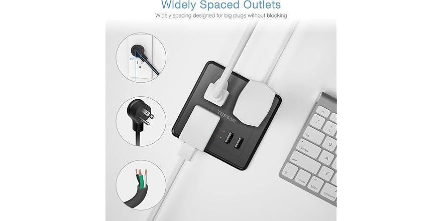 TESSAN Recessed Power Strip – 3 Outlets & 2 USB Ports for Desk Use - Image 7