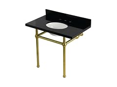 Kingston Brass Console Sink, Black Granite/Brushed Brass