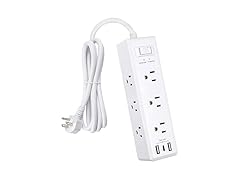Clear Power 2-Outlet Power Strip with 3 USB Ports(1 USB-C)