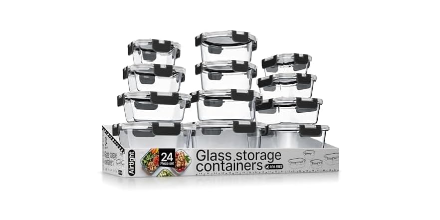 Borosilicate Glass Food Storage Containers w Lids 24Pc