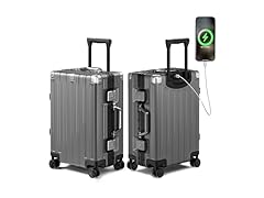 Krute Aluminum Frame Carry On Luggage 20 Inch Zipperless Luggages USB Charger Hardside PC Suitcase With Spinner Wheels Airline Approved Hard Shell Suitcases with TSA Lock (1 Piece) (Open Box)