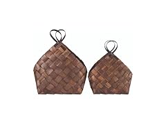 Woven Storage Basket Set of 2, Dark Brown