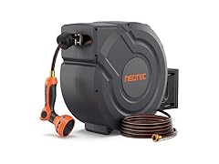 NEOTEC Retractable Garden Hose Reel 1/2 inch x 100ft, Heavy Duty Hose Reel 9-Pattern Nozzle, Auto Lock & Slow Return System, 180° Swivel Bracket (Open Box)