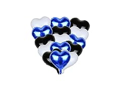 Guzon 18 inch Black, Royal Blue & White Heart Balloons -