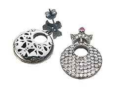 SS Otantic Round White CZ & Dyed Ruby Genuine Semi-Precious Gemstone Earrings