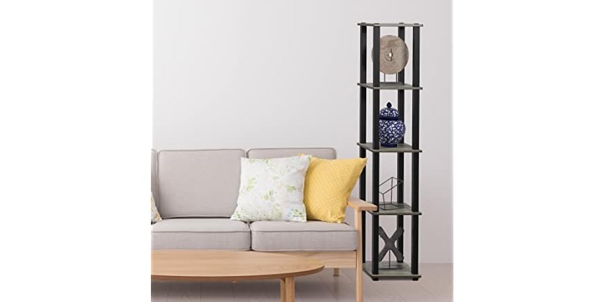 5-Tier Corner Square Rack Display Shelf French Oak Grey/Black