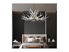 RinkBik Acrylic Antler Chandelier Ceiling Light Fixtures, Deer Antler Chandelier Lighting, Resin Antlers Pendant Light for Dining Room, Living Room, Bedroom, Kitchen, Cabin, Farmhouse 41.3" 12 Lights (Open Box)