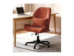 ZZW Criss Cross Chair with Wheels, Wide Cross Legged Office Chair Armless Comfy Desk Chair with Tall Back Vanity Chairs with Stress Relief Curved Design Seat for Bedroom & Office & Home Red Orange (Open Box)