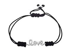 Sterling Silver Simulated Diamond "LOVE" Black Adjustable Cord