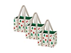 VENO 3 Pack Christmas Reusable Grocery Bags, 6 Gal